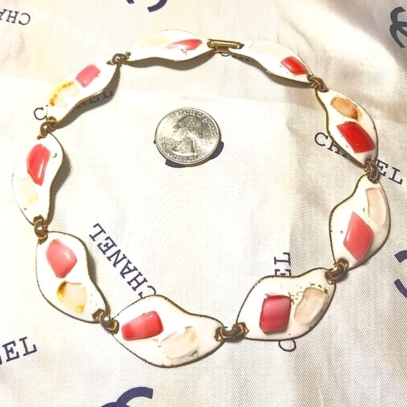 Vintage Jewelry - DESIGNER Signed K Denning Fused Enamel Glass Necklace